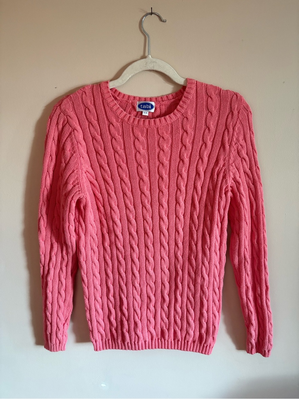 Vintage Pink Tabi 100% Cotton Cable Knit Sweater - Women's Crewneck